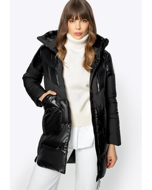 Wittchen Damen-Daunenmantel aus Materialmix mit Kapuze, schwarzes Nylon