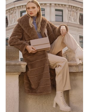 Wittchen Damen-Kunstpelzmantel mit Kragen, Dunkelbeige, Polyester