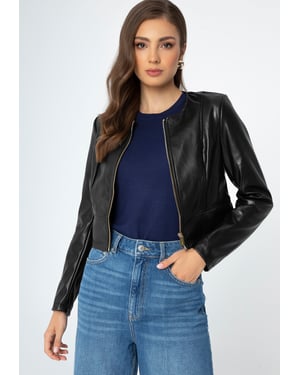 Wittchen Damenjacke mit Perforationen aus schwarzem Kunstleder