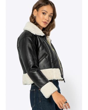 Wittchen Damen kurze schwarze Lederjacke mit Pelz