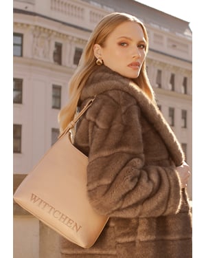 Wittchen Damenhandtasche mit geprägtem Logo, beige, Öko-Leder