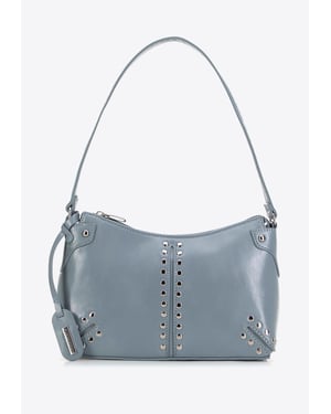 Wittchen Damen-Schultertasche mit Nieten, blau, Öko-Leder