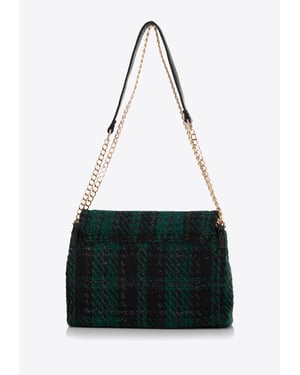 Wittchen Damen Bouclé Messenger Bag aus schwarzem und grünem Polyester
