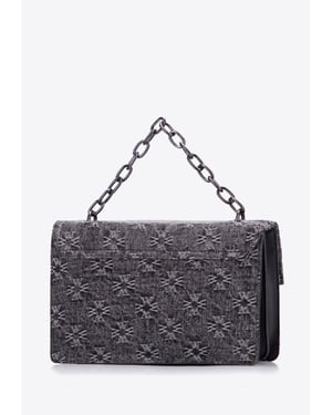 Wittchen Damen-Umhängetasche aus Denim mit Monogramm, graue Baumwolle