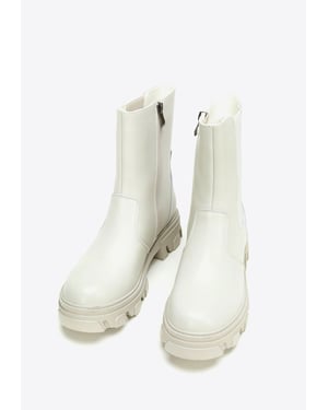 Wittchen Damen-Chelsea-Boots aus Leder mit grau-beigem Plateau