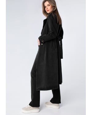 Wittchen Damen-Jeansmantel mit Gürtel, Schwarz, Baumwolle