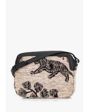 Wittchen Damen-Umhängetasche aus Jacquard und Kunstleder, creme und schwarz