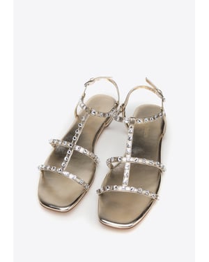 Wittchen Damen-Ledersandalen mit Kristallen, Gold, Naturleder