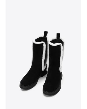 Wittchen Damen-Chelsea-Boots aus Wildleder mit Kunstfellbesatz, Schwarz