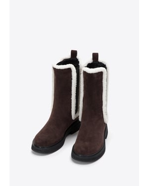 Wittchen Damen-Chelsea-Boots aus Wildleder mit Kunstfellbesatz, Dunkelbraun