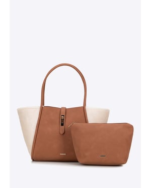 Wittchen Damen-Einkaufstasche aus Öko-Leder und Kunstpelz, beige