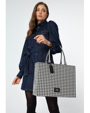 Wittchen Damen-Einkaufstasche aus Baumwolle mit Jacquardmuster, schwarz-weiß