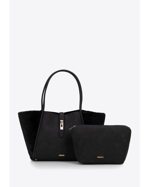 Wittchen Damen-Einkaufstasche aus Öko-Leder und Kunstpelz, schwarz