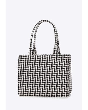 Wittchen Damen-Shopper-Tasche mit Jacquard-Quasten, schwarz-weiß, aus Baumwolle