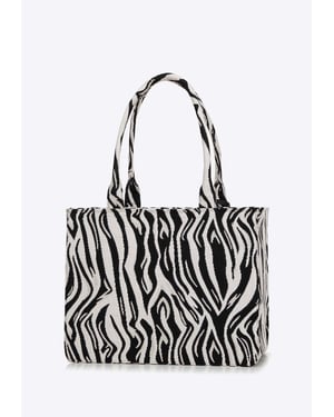 Wittchen Damen-Shopper-Tasche aus Jacquard mit Quaste, weiß und schwarz