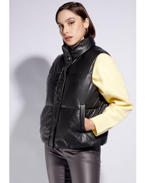 Wittchen Damen-Steppweste aus Kunstleder, schwarz