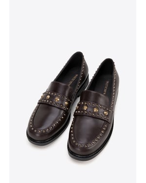Wittchen Damen-Lederslipper mit Ziernieten, braunes Naturleder