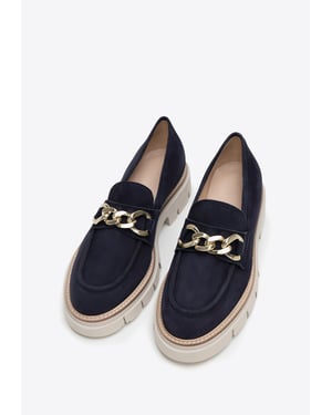 Wittchen Damen-Wildlederslipper mit Kette und Plateau, marineblaues Wildleder