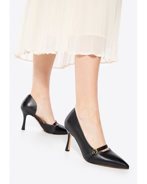 Wittchen Damen-Pumps aus Leder mit Riemen, Schwarz, Naturleder