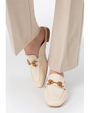 Wittchen Damen-Lederslipper mit offener Ferse, Beige, Naturleder