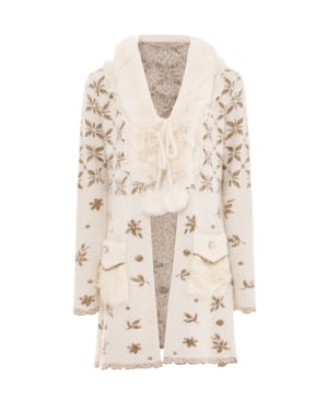 Faina Strickjacke Damen Wollweiss Gold