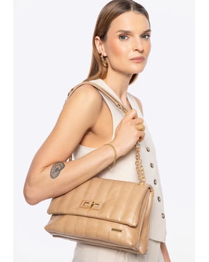 Wittchen Umhängetasche aus Öko-Leder, zwei Fächer, klein - Beige