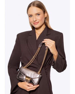 Wittchen Mini-Umhängetasche für Damen aus glänzendem grauem Öko-Leder