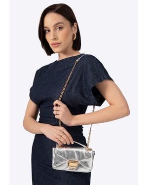Wittchen Mini-Umhängetasche für Damen aus glänzendem silbernem Öko-Leder
