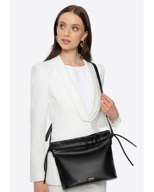 Wittchen Damen-Umhängetasche mit Zierbändern, schwarz, Kunstleder