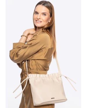 Wittchen Damen-Umhängetasche mit Zierbändern, cremefarben, Kunstleder