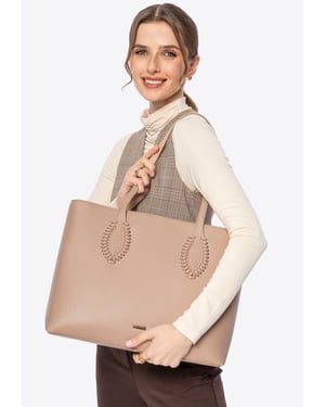 Wittchen Damen-Einkaufstasche aus Öko-Leder mit gewebten Akzenten, beige