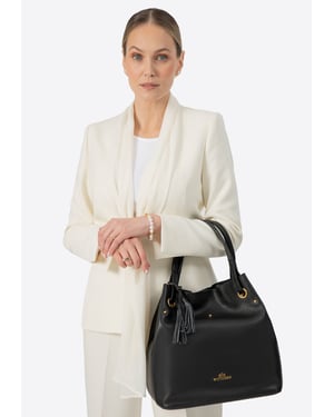 Wittchen Damen-Beuteltasche aus Leder, groß, schwarz und gold, Naturleder
