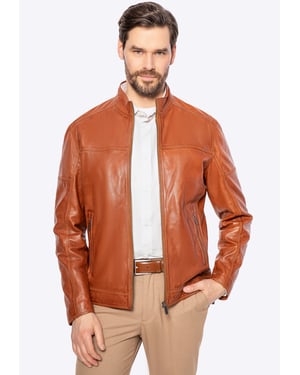Wittchen Herren-Bikerjacke aus echtem Leder, hellbraun