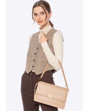 Wittchen Damen-Umhängetasche aus Leder mit Quaste, Beige, Naturleder