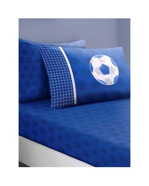 Floso - Spannbetttuch-Set, Fußball (Blau/Weiß)