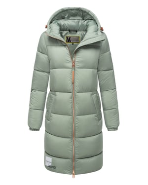 Marikoo lange Damen Steppjacke mit Kapuze & Kragen – Modell Nomadiaa