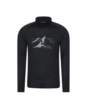 Mountain Warehouse - "Quest" Thermo-Top für Herren/Damen Unisex, Merinowolle, Langärmlig (Schwarz)