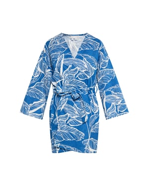 usha Kimono Damen Blau Wollweiss