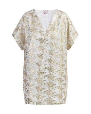 IZIA Tunika Damen Wollweiss mit Goldenen Blumen