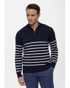 Pullover Gestreifter Pullover Mit Halbem Reißverschluss