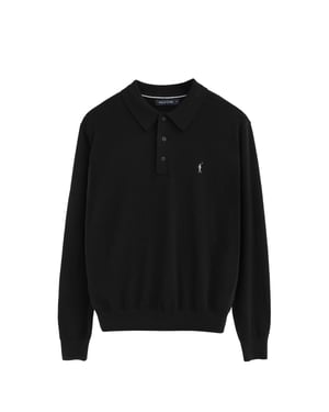 Pullover schwarz mit Polokragen aus Wollgemisch mit gesticktem Rigby Go-Logo
