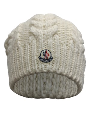 Moncler Mütze mit Bommel aus weißer Wolle