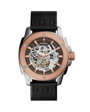 Fossil Machine ME3082 Automatik-Skelett-Herrenarmbanduhr — 50 mm schwarzes Leder