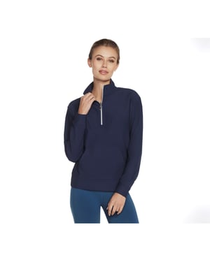 Skechers Performance GoLuxe Rib 1/4 Zip Polyester Damen Pullover Blau