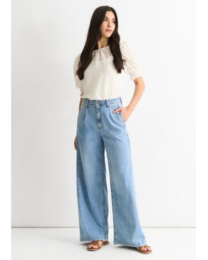 Mid Wash Denim Blaue Jeans mit weitem Bein