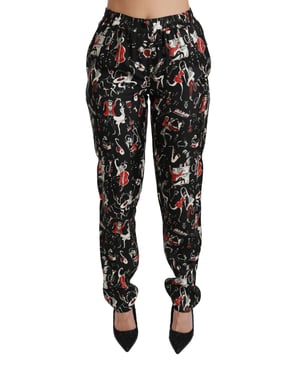 Bedruckte Seidenhose mit Musikdesign