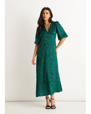 Gini London Satin-Midikleid mit Animalprint - Grün
