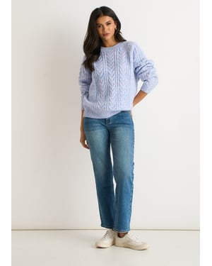 Blauer Kabel-Flex-Pullover mit langen Ärmeln
