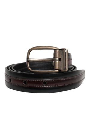 Dolce & Gabbana Schwarzer Burgunder Kalbsleder Gürtel mit Metalllogo-Schnalle