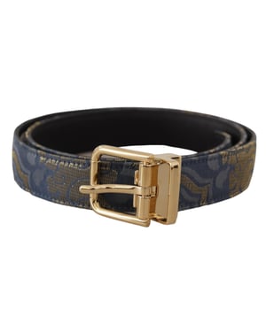 Dolce & Gabbana Marineblauer Jacquard-Gürtel mit goldfarbener Logo-Metallschnalle